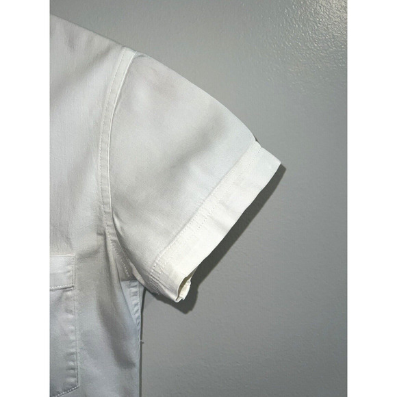 Harley Davidson Short Sleeve Stretchy Top Button Collared Shirt White Red Sz XS - Picture 5 of 6